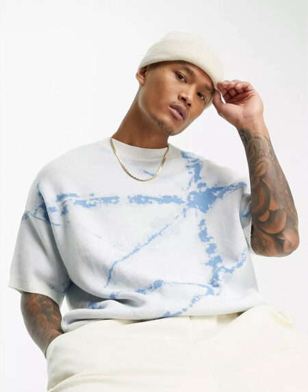 Oversized Knitted T-Shirt In Blue